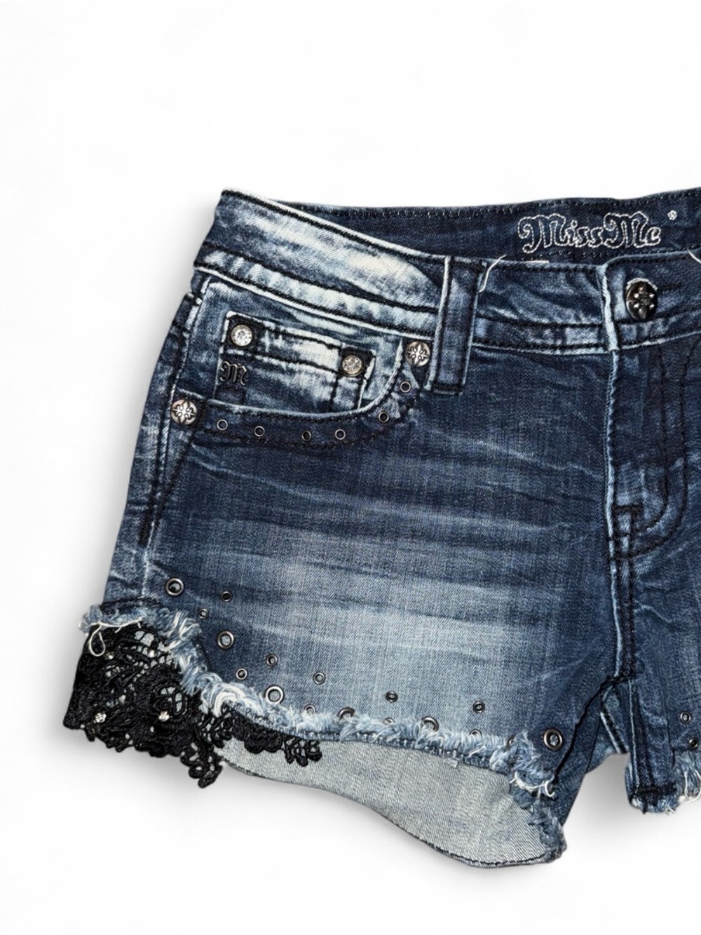 Y2K Miss Me Jean Shorts Black Lace Trim | Vintage, Edgy, Grunge